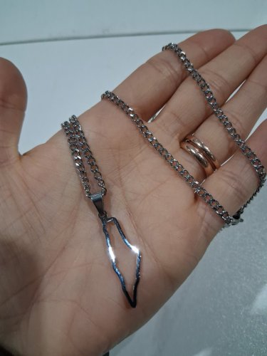 outline map of Palestine pendant cuban chain necklace - 20" - 22"/1" pendant - silver image 4