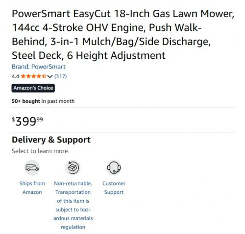 PowerSmart EasyCut 4-Stroke Height Adjustable Gas Lawn Mower - 18" - 144CC - Red image 2