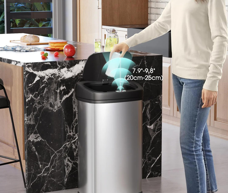 procosia hands free trash can with built in motion censor - 82l - stainless steel (model: tc-2180r-ss) image 2