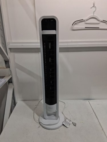 omnibreeze premium 38" oscillatiNG tower fan with wifi CONTROL, 5-SPEEDS & REMOTE - white/BLACK (model: 5333021/dc2313r-g) image 2