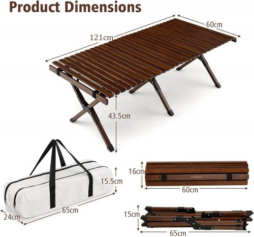 Costway Portable Roll-up Folding Camping Table WITH CARRY BAG - 47.6" X 23.6" X 17" - COFFEE (MODEL: NP10787CF) image 2