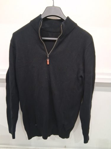 men's black quarter-zip knit sweater- medium -black image 2
