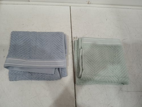 2pk caro home 100% cotton hand towels - 18" x 30" - blue herringbone/green (Style: 1945886) image 3
