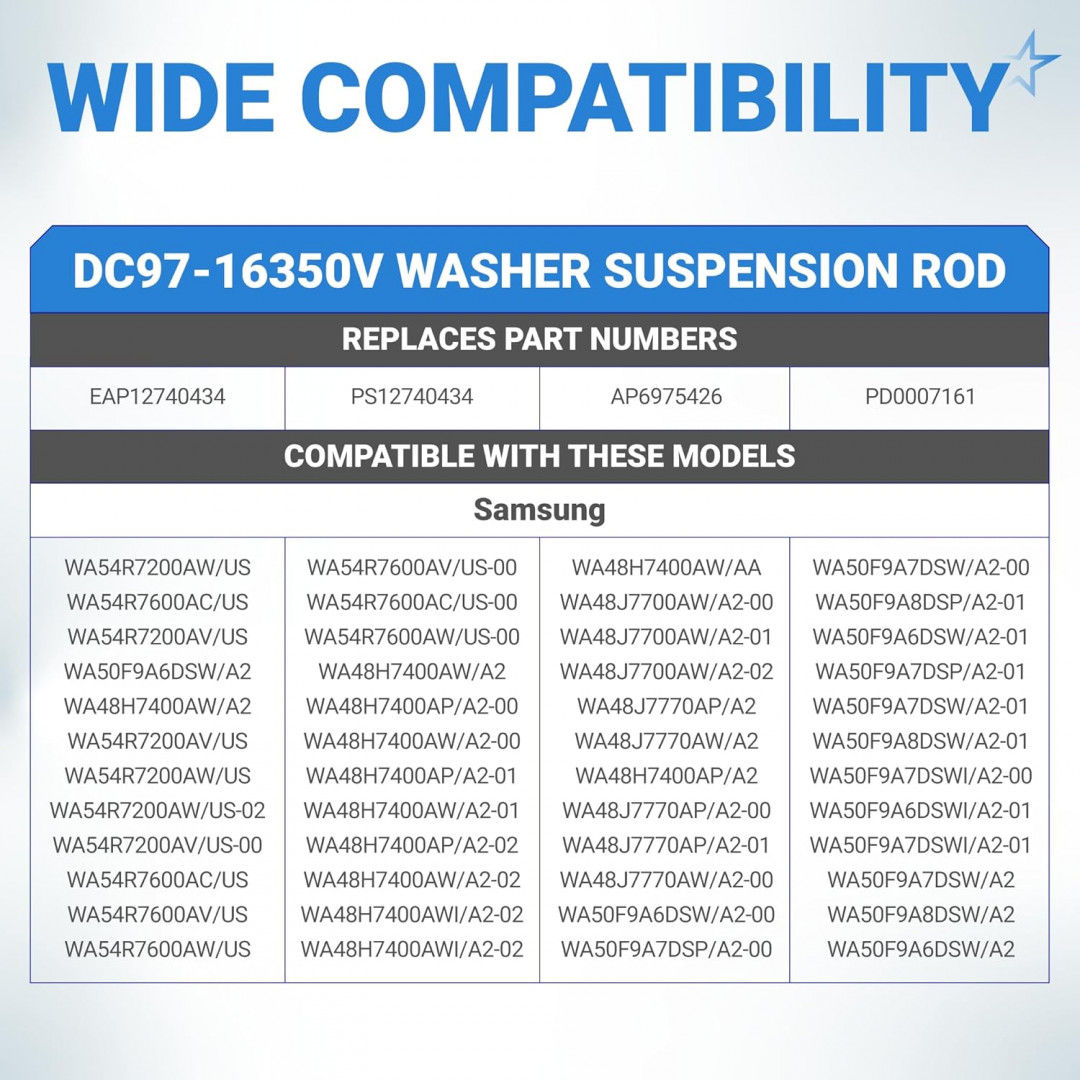 4Pk BLUESTARS washer suspension rods for samsung washing machines - 27.6" (model: dc97-16350v) image 2