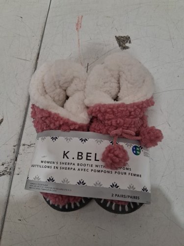 WOMEN'S K.BELL sherpa bootie slippers with pom poms - large-extra large - pink (model: 5831000) image 2