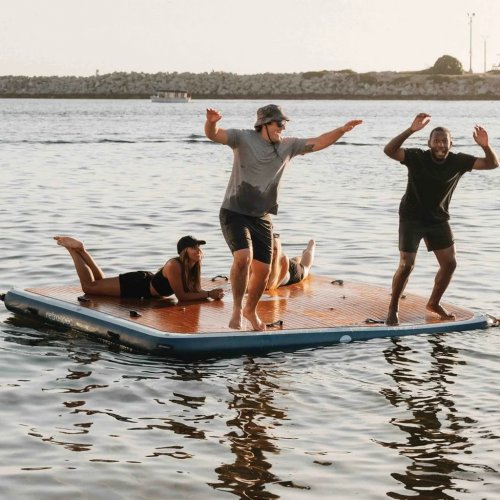 Retrospec Siesta Dock XL Inflatable Floating Platform With Pump and carrying bag - 10FT x 10FT - Brown/Blue image 2