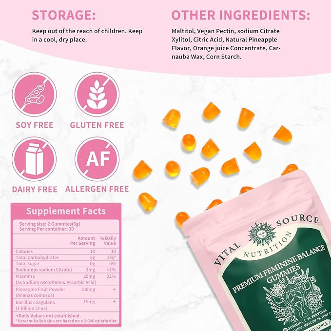 (60 Gummies) Vital Source Nutrition -  Premium Feminine Balance Gummies - revitalize vaginal health  - hawaiian pinEapple image 2