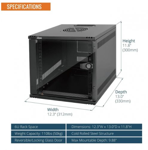 Tecmojo Glass Door Standard Wall Mount Cabinet with Rack Shelf - 12.3" - Black (model: 11110209 ) image 2