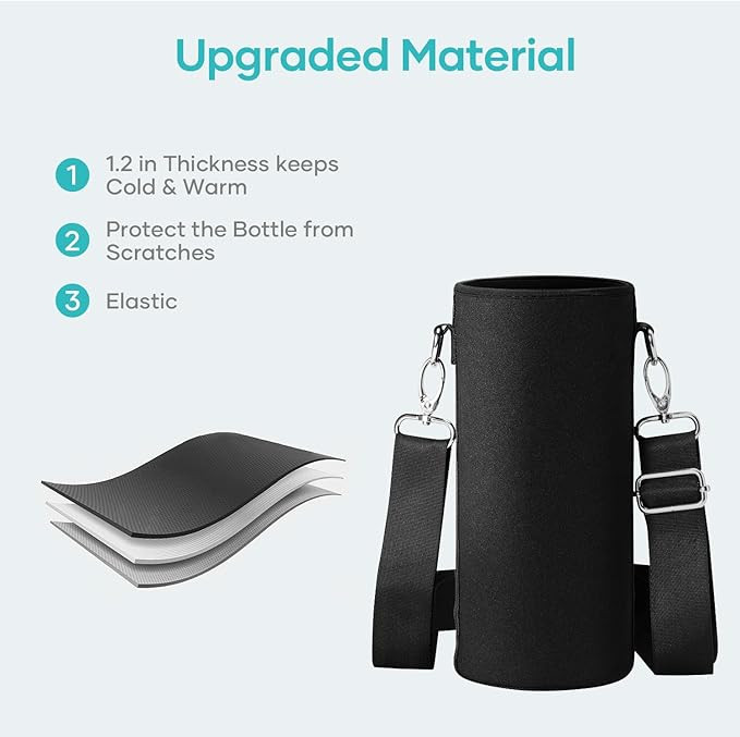 2 BUZIO WATER Bottle CARRIER with adjustable strap FOR RUNNING, HIKING, TRAVELING FOR 40OZ  - BLACK image 2