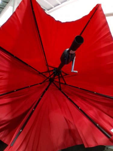 YAHEETECH SOLAR POWERED PATIO UMBRELLA WITH UV PROTECTION, PUSH BUTTON TILT, CRANK LIFT AND LED LIGHTS - 9FT - RED (MODEL: 611246 TAN) image 5