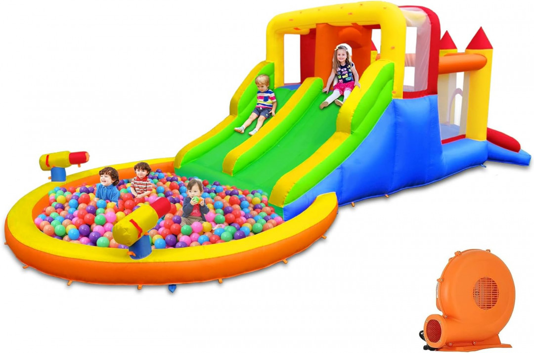 Umbalir Inflatable Bounce House with dual slides Water Park with Ultra-Wide Climbing Wall and blower - 6ft 4" x 20ft 6" - multicolour - (model: KT-SMCB-FJ) image 2