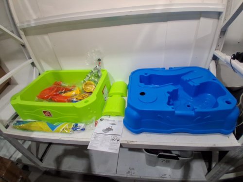 11pc Step2 Kids Waterpark Wonders Two Tier Water Table with accessories - 39" x 24" x 32" - green/blue (model: 414599) image 4