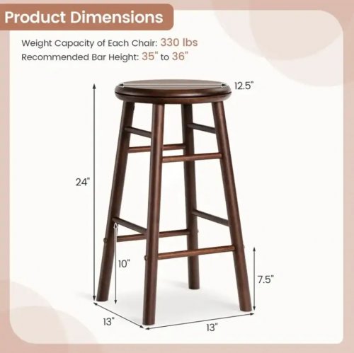 2PK Costway Swivel Bar Stools with Footrests & Crossbars - 330LBS CAP - 13" x 13" x 24" - Walnut (Model: JV14436DW-24) image 2
