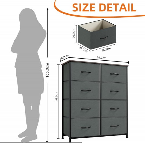 somdot fabric dresser with 8 drawers & wood top - 37" x 31" x 12" - charcoal gray - (model: fd107c01) image 2