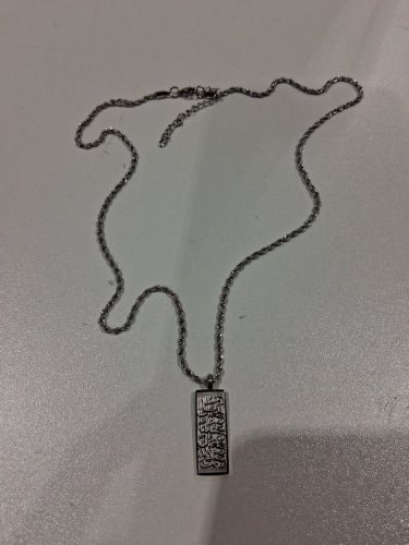 engraved rectangle arabic calligraphy pendant "ما يجْعَلُكَ مُخْتَلِفاً، يَجْعَلُكَ جَميلاً/What makes you different makes you beautiful" twist chain necklace - 18" - 20"/2mm width adjustable chain/ 24mm x 10mm pendant - silver image 3