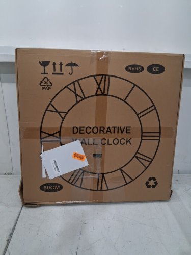 maxstar large Retro Style Metal Wood Nature round wall clock - 24" - black/brown image 2