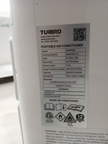 TURBRO Finnmark Portable Air Conditioner, Dehumidifier, and Fan with remote - 34" - 6000 BTU - 400SQ.FT - White (Model: FMP06AC) image 12