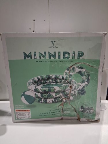 3pc Minnidip The Signature "That's Banana Leaves" Luxe Inflatable Pool Party Set with matching ball and float ring - green / white image 2
