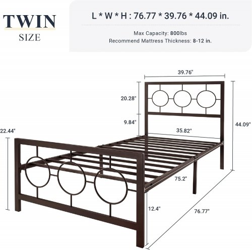 Metal Platform Bed Frame with Headboard - Twin - Brown (Model: LFJYY001) image 2