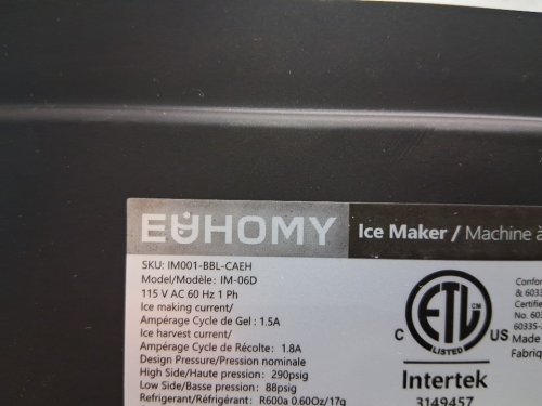 EUHOMY Countertop Ice Maker Machine - MAKES 26LB/Day - BLACK (MODEL: im-06d / IM001-Bbl-CAEH) image 7