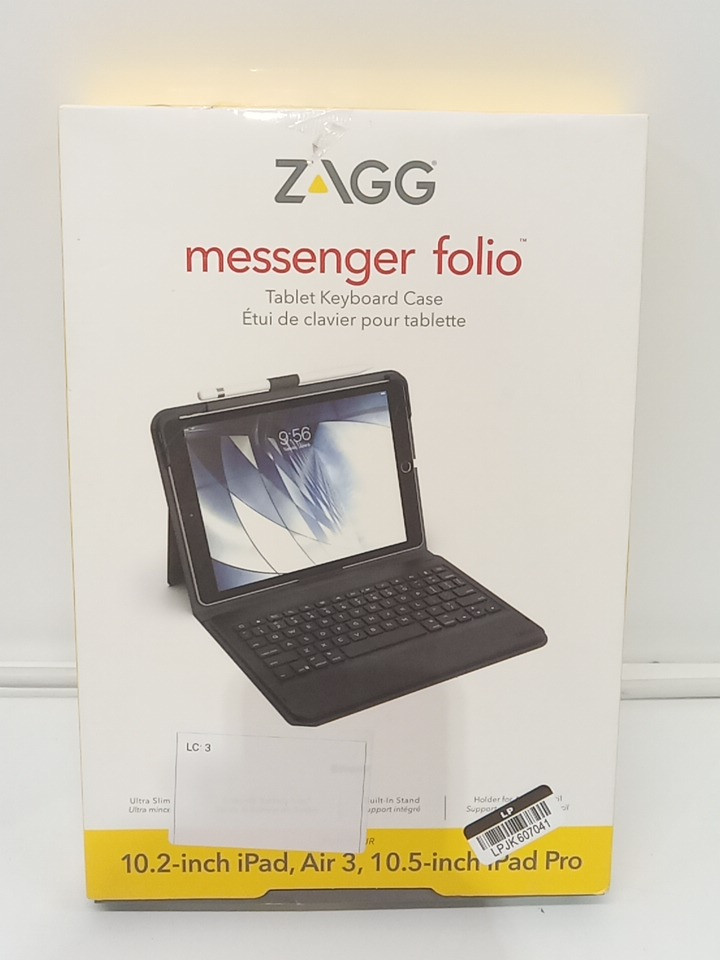 zagg ultra slim messenger folio 2 Bluetooth laptop style keyboard case  for 10.2" Ipad, Air 3, and 10.5" Ipad Pro - black image 2