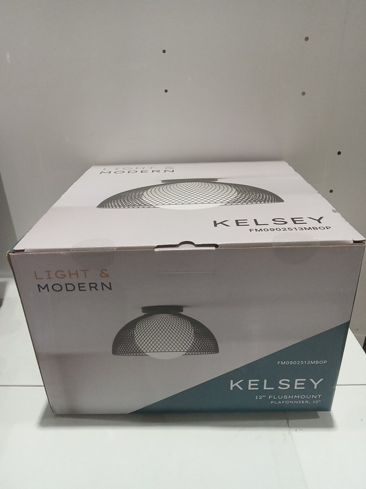 LIGHT & MODERN  Round Metal Cage Shade light Fixture - FLUSHMOUNT - 12" - 60W/120V - matte BLACK - Kelsey (model: FM0902513MBOP) image 2
