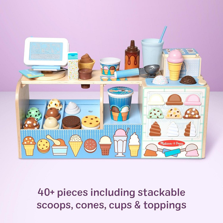 42PC Melissa & Doug Wooden Cool Scoops Ice Creamery with counter and accessory set (Model: 1934862) image 2