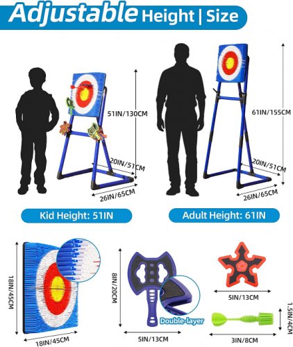 3-in-1 tailbb outdoor backyard axe throwing game with bristle target - 51-61" - blue image 2
