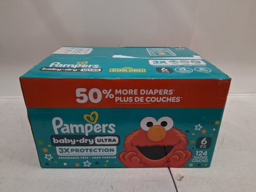 124PK pampers baby dry ultra fragrance free 3x protection diapers - size 6 (35lb+) image 2