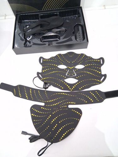 2pc led light therapy mask set for face and neck - 7 colour modes - black/yellow image 3
