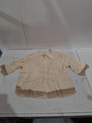 WOMENS SOFT LONG SLEEVE EMBROIDERY SHIRTS - LARGE - CREAM WHITE/BROWN image 3