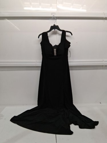 women's R & M Richards Long Missy Cold Shoulder Gown - size 8 - Navy (style: 1367W) image 2