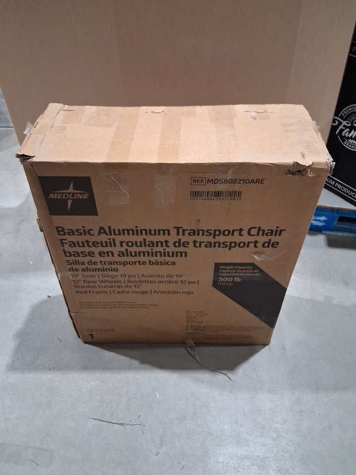 MEDLINE BASIC ALUMINUM TRANSPORT WHEELCHAIR 12" REAR WHEELS WITH BRAKES - 19"/300lbs cap - RED/black (MODEL: MDS808210ARE) image 2