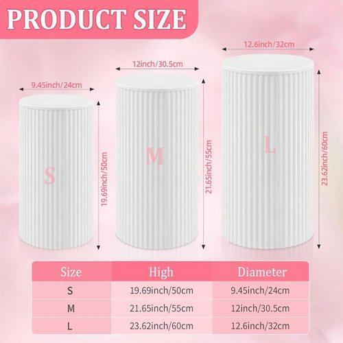 2PC DECORATIVE METAL PLEATED DISPLAY PEDESTALS - 19.7"/23.6" - WHITE image 6