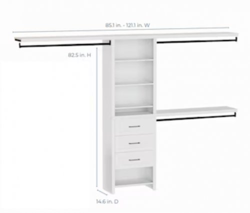 Reach-in Tower solid Shelving Wood Closet System with adjustable shelves and bars - white (model:dks-078) image 2