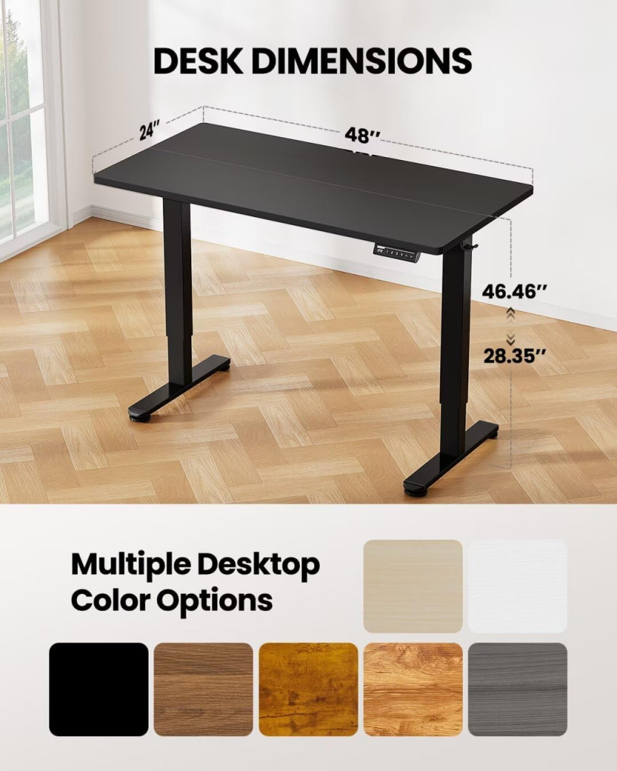 ERGEAR electric standing desk with adjustable height - 48'' x 24'' - black (model: 	‎EGESD5B-CA) image 2