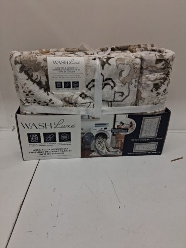 2pc WASHLUXE MACHINE WASHABLE AREA RUG & RUNNER SET - 5FT X 7FT / 27" x 60" - BLACK/GREY (MODEL: 2046294) image 2