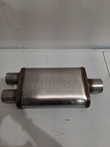 FLOWMASTER FLOW FX EXHAUST MUFFLER, 3" CENTER IN, 2.5" DUAL OUT, MODERATE SOUND, STAINLESS STEEL (MODEL: 72198) image 3