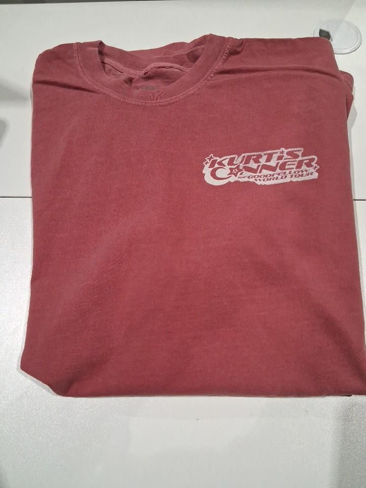 2 UNISEX KURTIS CONNER BAND "THE GOODFELLOW WORLD TOUR" T-SHIRT - LARGE - VINTAGE WASHED RED image 3