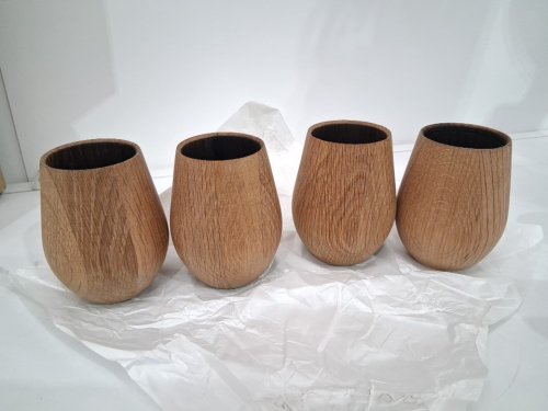 4 hand crafted wooden oak whiskey drinking tumblers with charred inside - made with oak whiskey barrels - holds up to 4oz - brown image 3