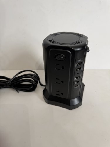 PASSUS SURGE PROTECTOR POWER BAR TOWER WITH USB C PORTS - 10FT EXTENSION CORD - BLACK image 3