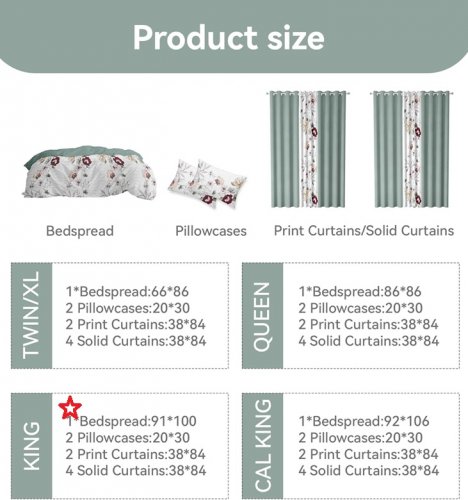 9pc REYLOX VINTAGE bedspread, pillowcase and curtain bedroom set - KING - FLORAL GREEN image 3