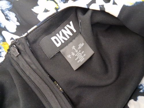 women's DKNY Flutter Sleeve Round Neck Waist Tie Midi Dress - size 8 - navy/lemon (style: DD4DT843) image 3