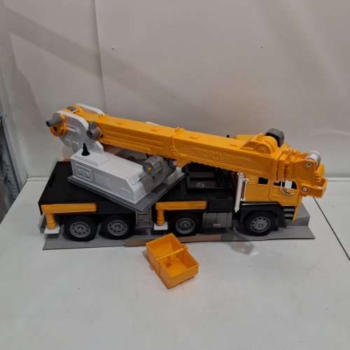 Driven by Battat jumbo crane truck toy with movable crane arm, sounds, lights, crane bucket attachment & miniature construction worker - 27" - yellow/black/white (model: WH1362z) image 6
