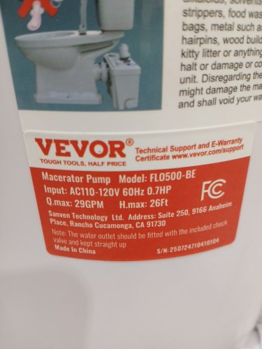 Macerator Sewerage Toilet Pump Waste Water Disposal Upflush Machine with 4 Water Inlets - 500W - 29GPM Flow - Input: AC110-120V 60HZ 0.7HP - 26FT Max - White (Model: FLO500-BE) image 5