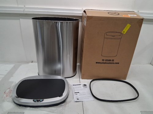 OVAL AUTOMATIC TOUCH FREE TRASH CAN - 13GAL - STAINLESS STEEL (model: tc-1350r-ss) image 2