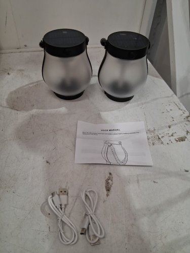2PK waterproof Outdoor Flickering Flame Lantern with USB-C AND Solar Charging  - black image 3