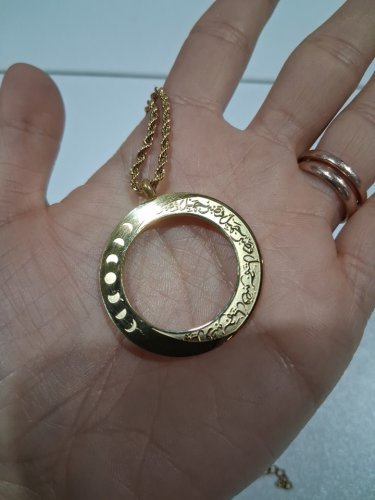 hollow round moon phases "فَصَبْرٌ جَمِيلٌ /so patience is most fitting" pendant twist chain necklace - 3.2" pendant/20"-22" chain - gold image 3