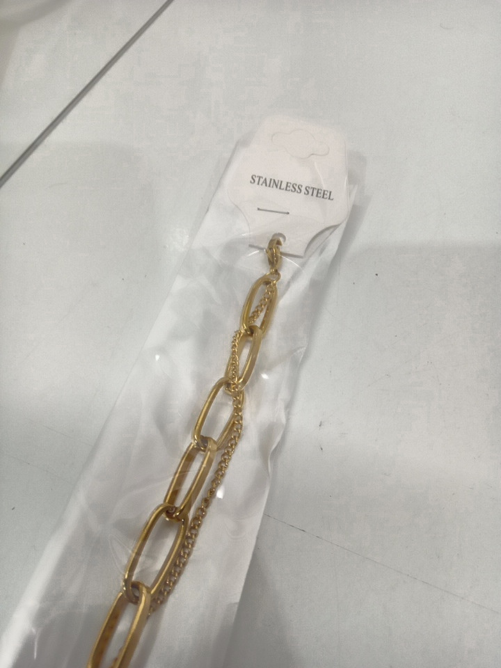 WOMENS JCO DOUBLE layered paperclip chain bracelet - stainless steel gold image 4