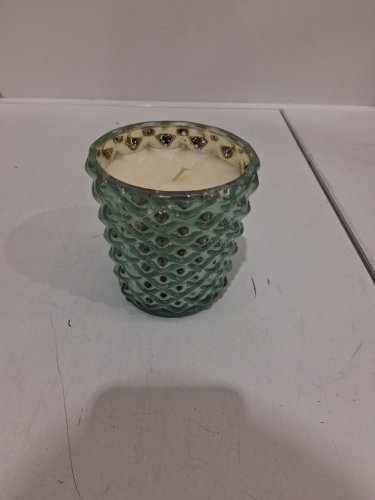 ALAURA CANDLES DECORATIVE GLASS CANDLE - 4.5" - GREEN/peach peony image 2